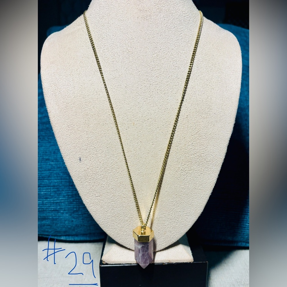 Chicos Gold and Purple Stone Pendant Necklace